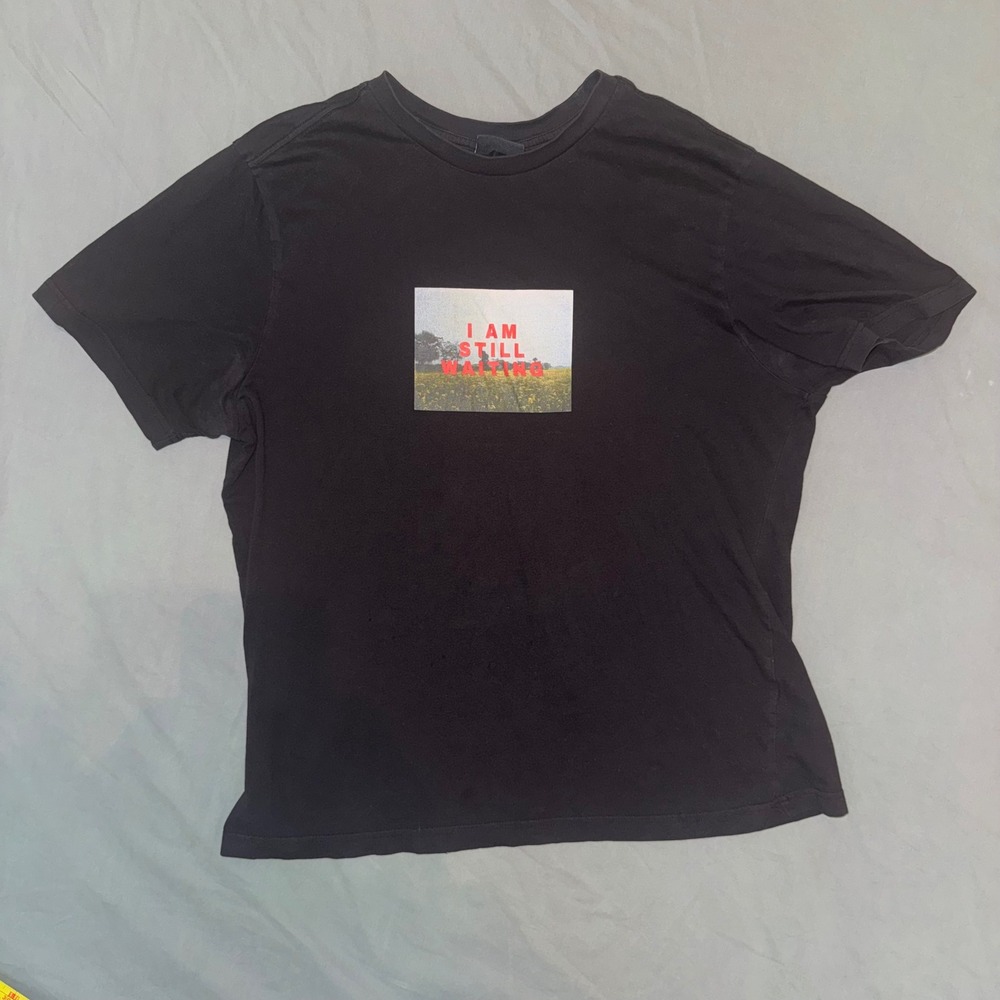 HM Mens I Am Still Waiting Graphic T-Shirt Black Regular Fit Large